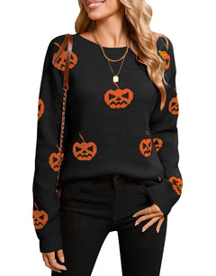 shermie Womens Knitted Pattern Sweater Long Sleeve Crew Neck Casual Pullover Sweaters (Small Black)