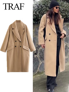 Women's Autumn Winter Khaki Overcoat for Casual Wear