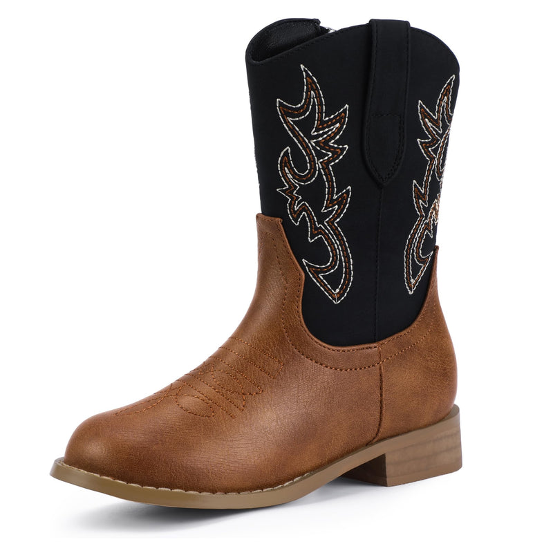 Hehainom Girls Cowboy Cowgirl Boots Boys Kids Toddler Western Mid Calf Zipper Riding Boots for Little Kid Big Kid(Blackbrown 3 M US Little Kid)