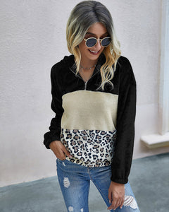 Leopard Print Contrast Stitching Plush Sweater