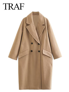 Women's Autumn Winter Khaki Overcoat for Casual Wear