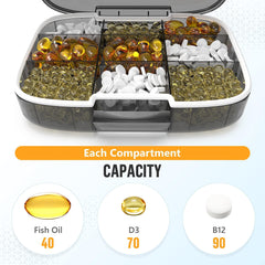 Extra Large Pill Organizer Medicine Case Black Pill Box Adjustable Compartment