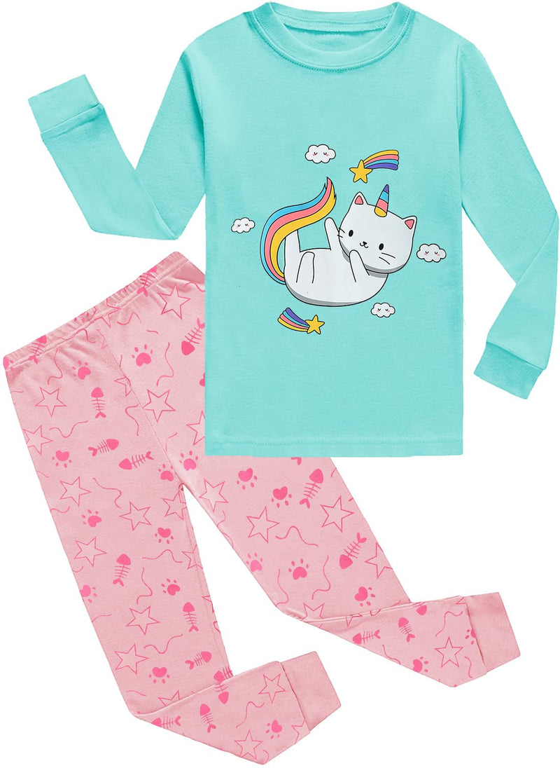 CM-Kid Kids Pajamas Sets for Girls Long Sleeve Pjs Winter 2 Pieces Clothes Set Toddler Cute Cat Sleepwear Warm Nightwear Size 6