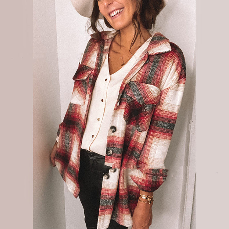 Mid-Length Loose Plaid Jacket for Autumn