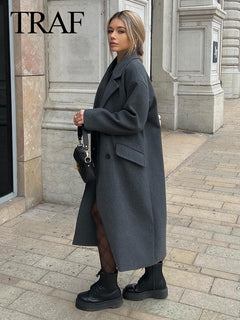 Women's Autumn Winter Khaki Overcoat for Casual Wear
