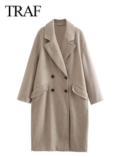 Women's Autumn Winter Khaki Overcoat for Casual Wear