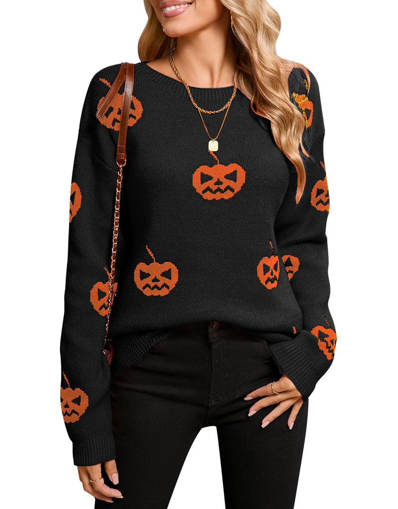shermie Womens Knitted Pattern Sweater Long Sleeve Crew Neck Casual Pullover Sweaters (Small Black)
