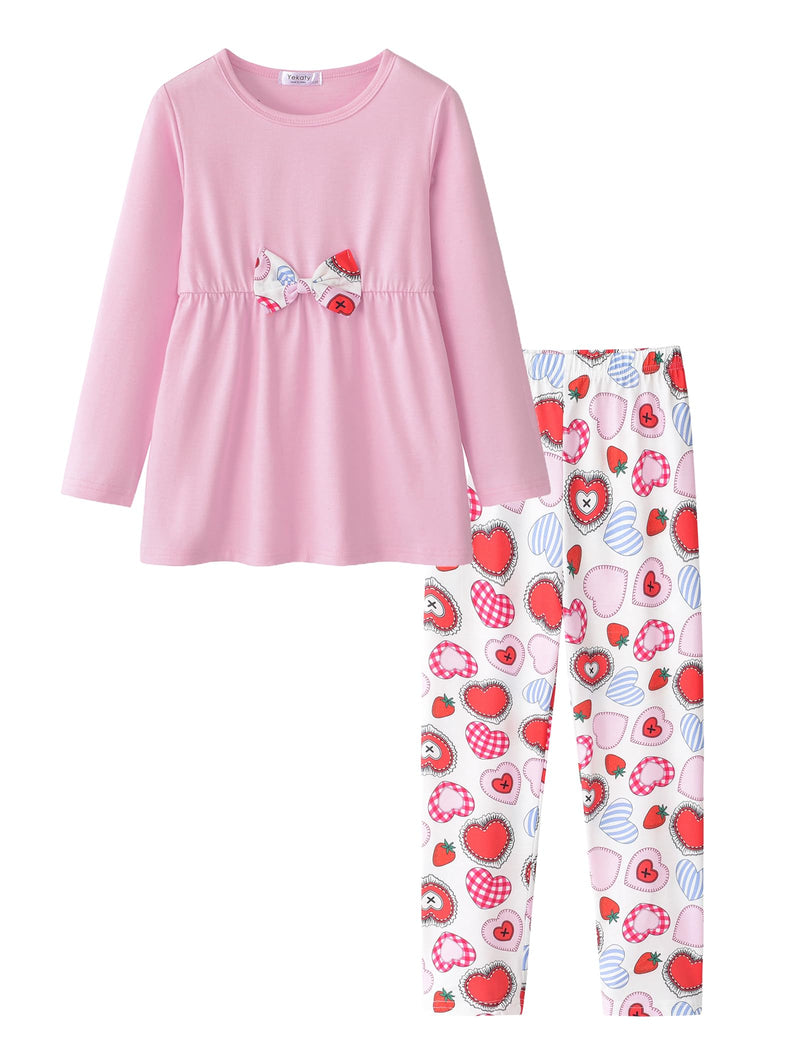 Yekaty Little Girls Clothing Set Size 7-8 Kids Long Sleeve Valentines Outfits With Bowknot Tops+Loose Pants Sets