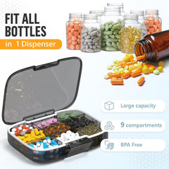 Extra Large Pill Organizer Medicine Case Black Pill Box Adjustable Compartment