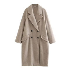 Women's Autumn Winter Khaki Overcoat for Casual Wear