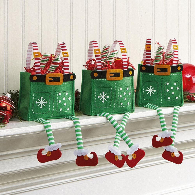 Elf Pants Christmas Treat Bags Set of 6 Gift Bags for Children Holiday Parties Teachers Decorations