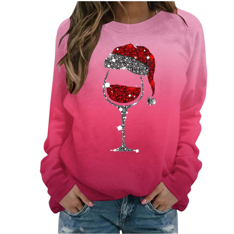 Ayolanni women christmas sweater Crewneck Sweatshirts Ugly Christmas Sweater Women Funny Plus Size Long Sleeve Xmas Red Wine Glass Graphic Shirts Pullover